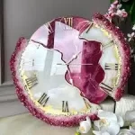 Resin Art clock with pink and white